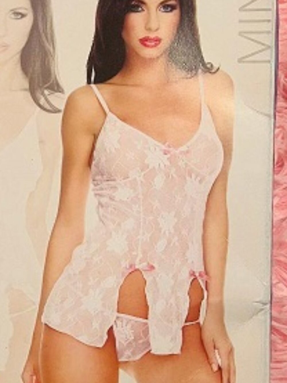 Music Legs stretch lace BLACK top w/ pink bows